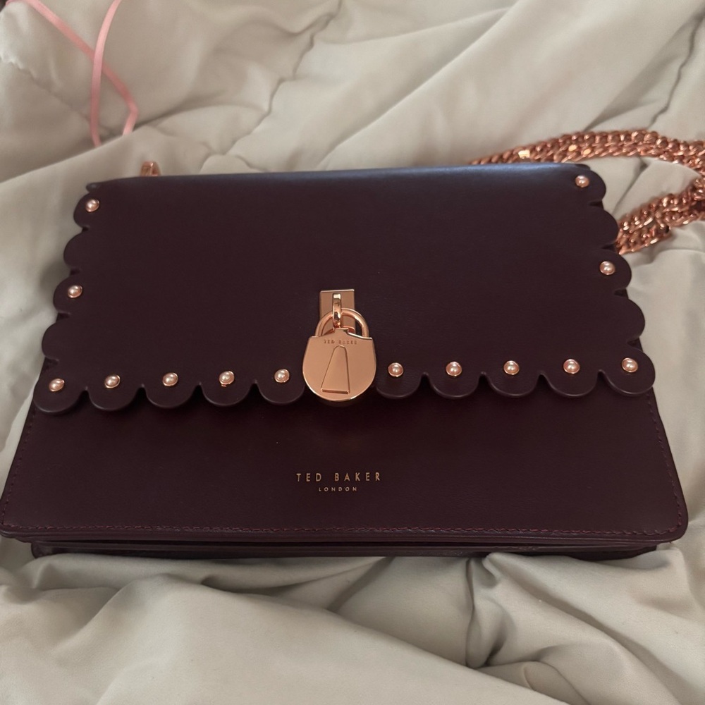 Ted Baker Dark Purple Crossbody Bag with Gold Accents NWOT